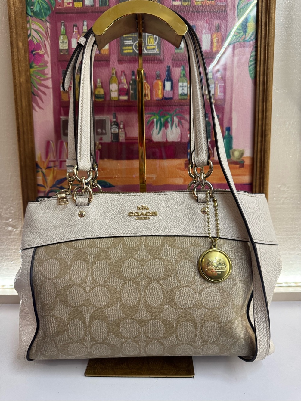 Coach Signature  Brooke Carryall Satchel w/ 3 Compartments & Gold Tone Hardware